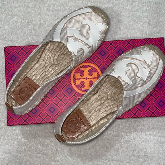 Tory Burch Ivory Leather Textile Lonnie Espadrille Flats - Picture 5 of 5